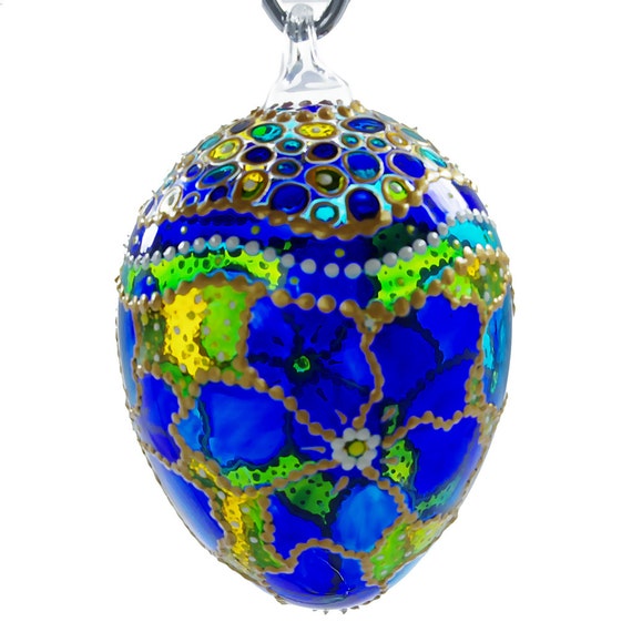 Festive Hand Blown Glass Easter Egg Ornament. by
