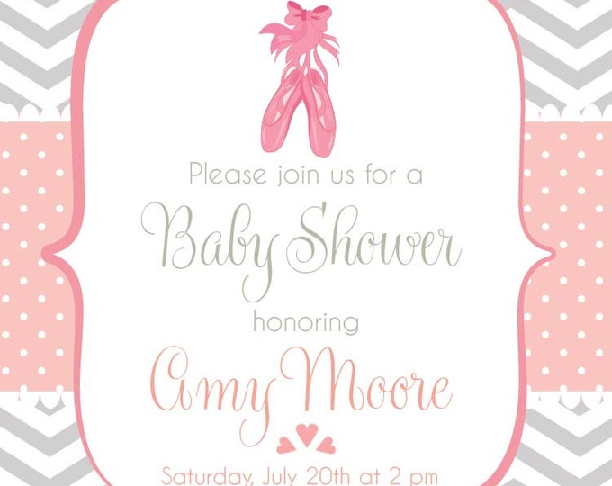 Baby Shower Invitation. Baby girl. Chevron style babyshower invitation. Ballerina babyshower. Printable