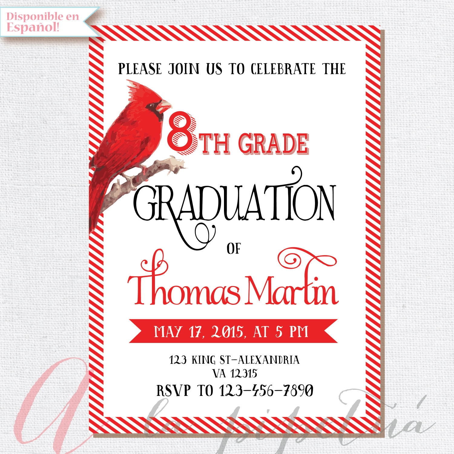 8th Grade Graduation invite. Printable graduation invitation.
