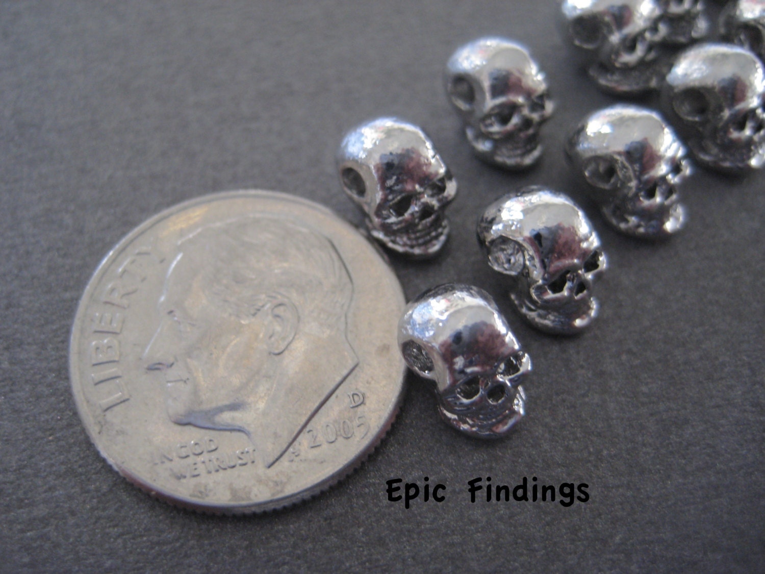 10 Piece Silver Metal Skull Beads Spacers Charms Loose