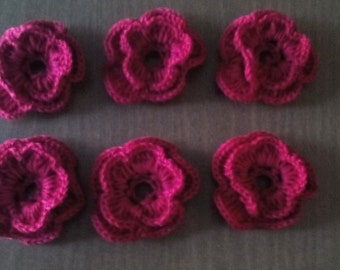 crochet flowers, appliques, craft supplies, sewing supplies, Crochet flowers set of 6