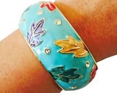 Fitbit Bracelet for FitBit Charge or Charge HR - The RUMIKO Blue Leaves and Rhinestone Hinge Bangle Fitbit Bracelet - FREE U.S. Shipping