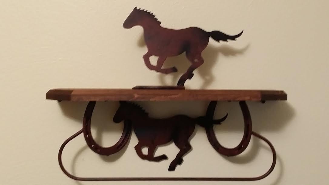 Rustic metal horse shelf with detachable galloping horse Haute Juice