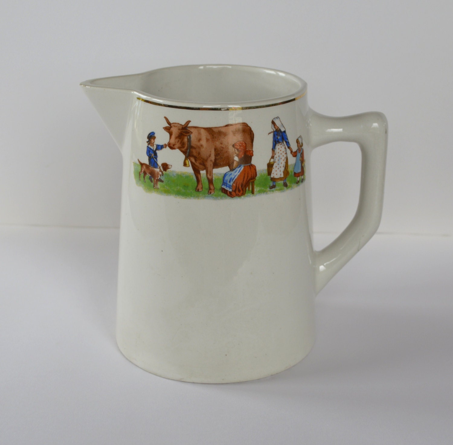 Large Vintage French Ceramic Milk Jug, Creamer, Serving Dish