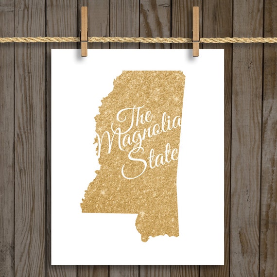 Gold Glitter Mississippi Print State Nickname by