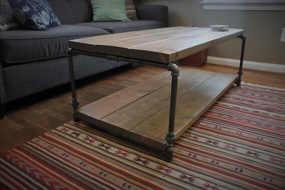 Rustic Style Steel Pipe Coffee Table With Shelf Rustic Style Steel Pipe Coffee Table With Shelf