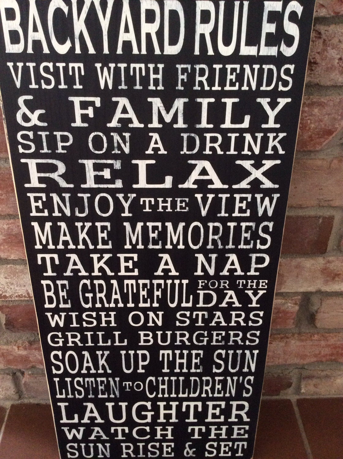 Backyard rules hand painted wood sign. Typography. Also