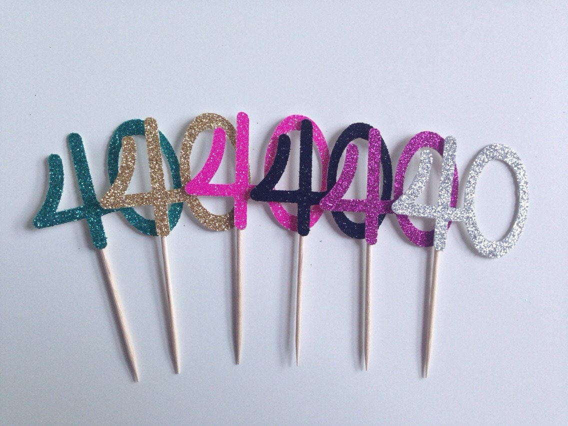  40th Birthday Glitter Cupcake Toppers Food Picks