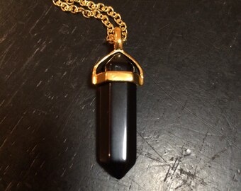 Black Tourmaline Necklace - Black Tourmaline Pendant - healing crystal necklace - healing necklace - crystal point pendant - Tourmaline gold