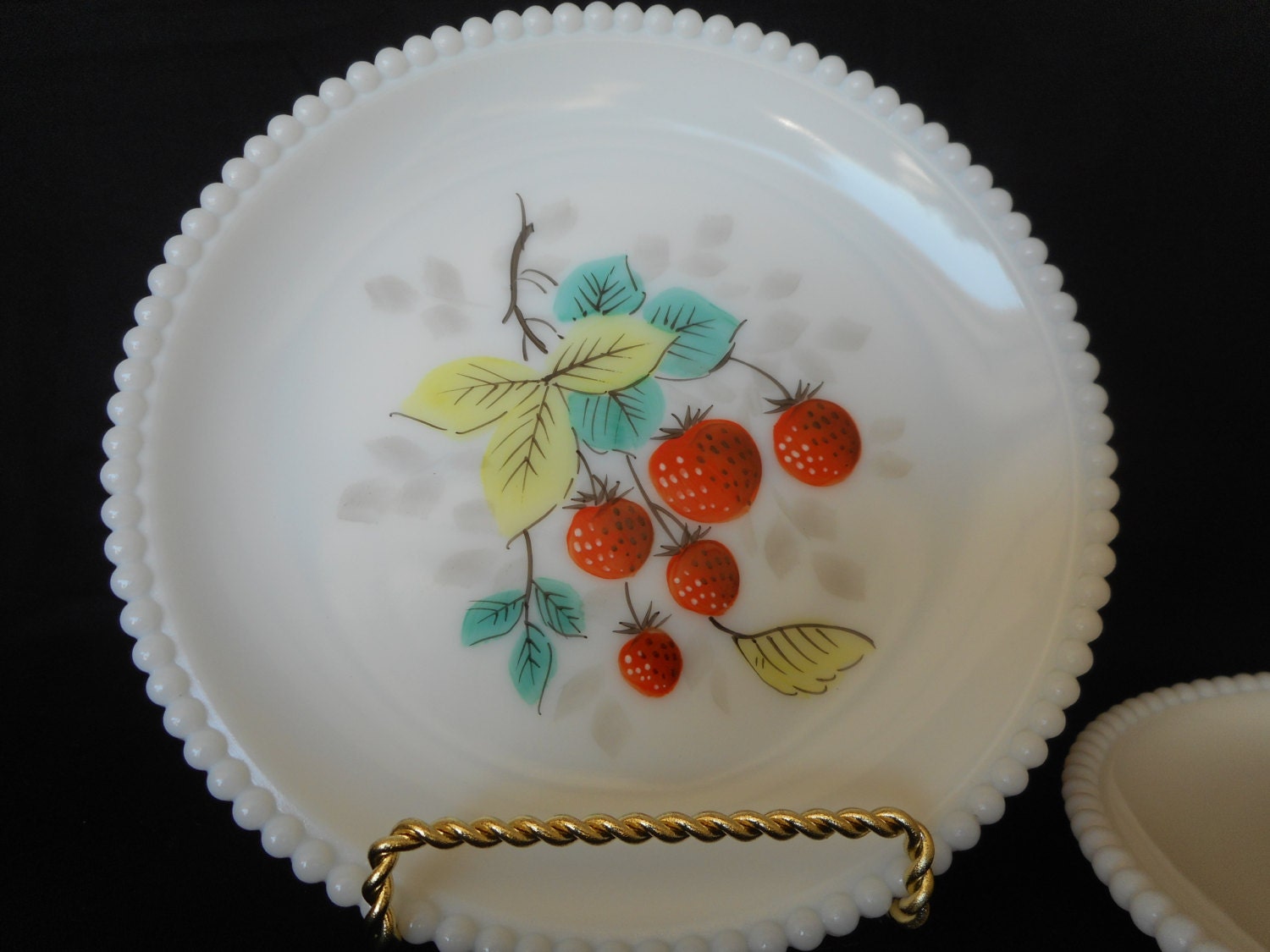 Vintage Westmoreland Milk Glass Beaded Edge Salad Plates….Hand Painted