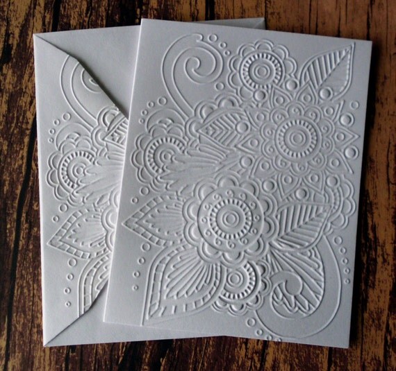Henna Cards Set of 5 Embossed Henna Greeting Cards Flower