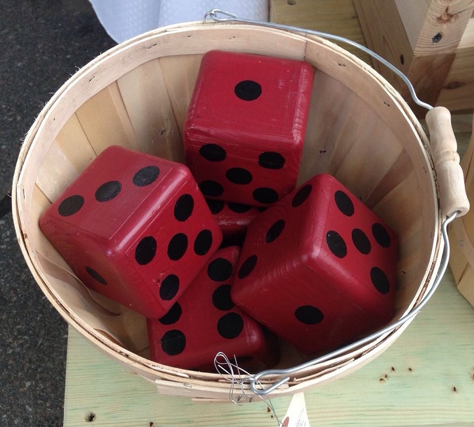 Yard dice Set of 6 dice with bucket Handpainted