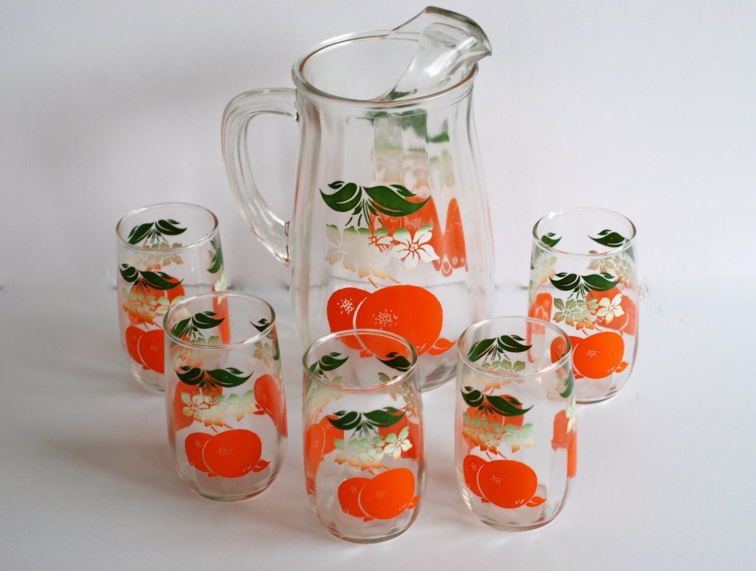 Retro Pitcher And Juice Glasses Vintage 40s 50s Vintage Kitchen Serving Breakfast Retro Style 4325