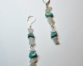 MARTI - Turquoise and white chipped drop earrings