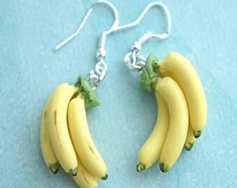 banana bunch earrings- food jewelry, fruit earrings, tropical fruit jewelry