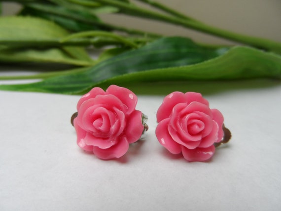 Rose Flower Clip on Earrings Girls Earrings by IckleCollections