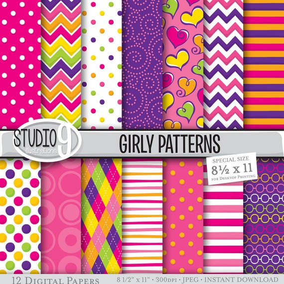 GIRLY PATTERNS 8 1/2 x 11 Digital Paper Digital