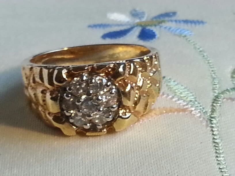 GOLD NUGGET RING w/ Diamonds/ sz 12.5 Gold filled Nugget with