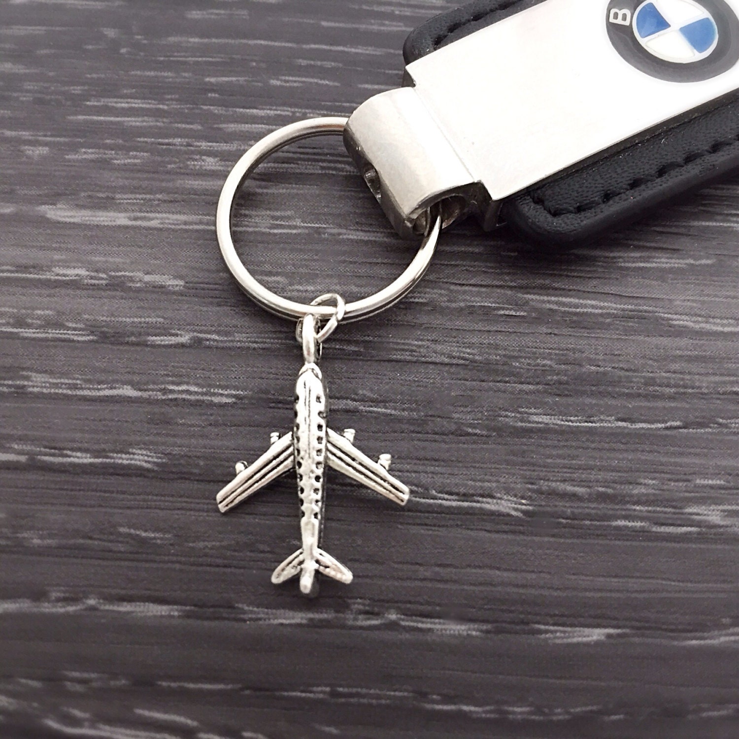 Airplane Keychain Silver Airplane Keyring Long Distance