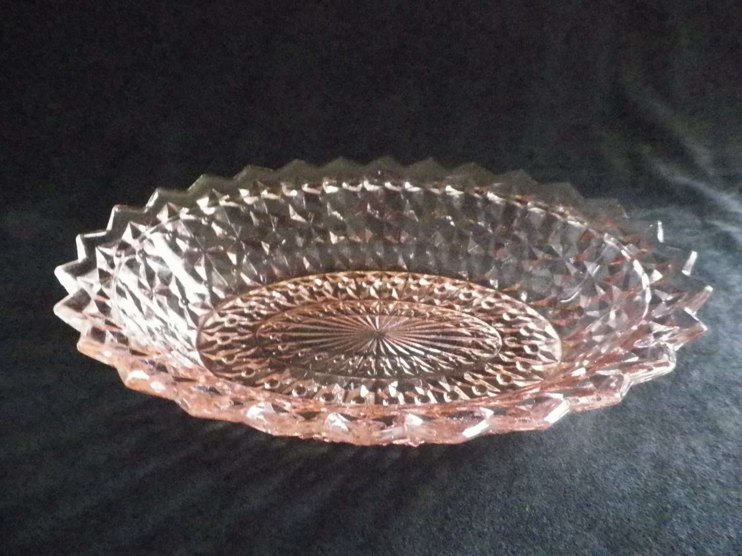Pink Depression Glass Oval Serving Bowl by JSVintageVillage