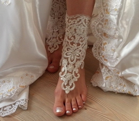 ivory Barefoot french lace sandals wedding by BarefootShop