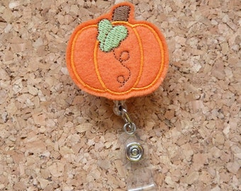 PUMPKIN Badge Reel | Fall ID Badge Reel | Felt Badge Reel | Retractable Name Holder | Nurse / Teachers / Office Workers | 369