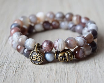 Botswana agate bracelet, yoga bracelet, mala beads, spiritual jewelry, stackable meditation bracelet, love and healing, Goal achieving