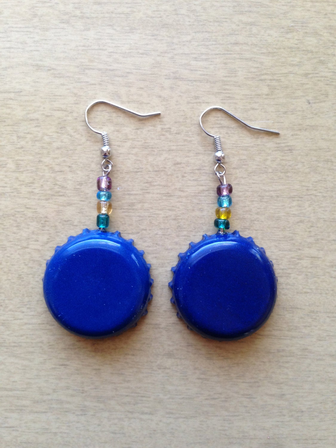 Plain Blue Bottle Cap Earrings by Steganonacrafts on Etsy
