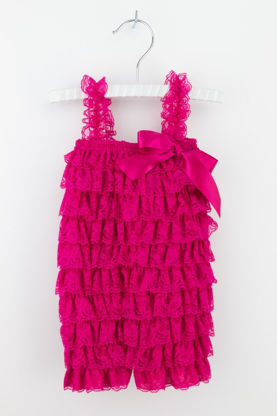 Hot Pink Lace Petti Romper Lace baby romper Baby by BabyBouteek
