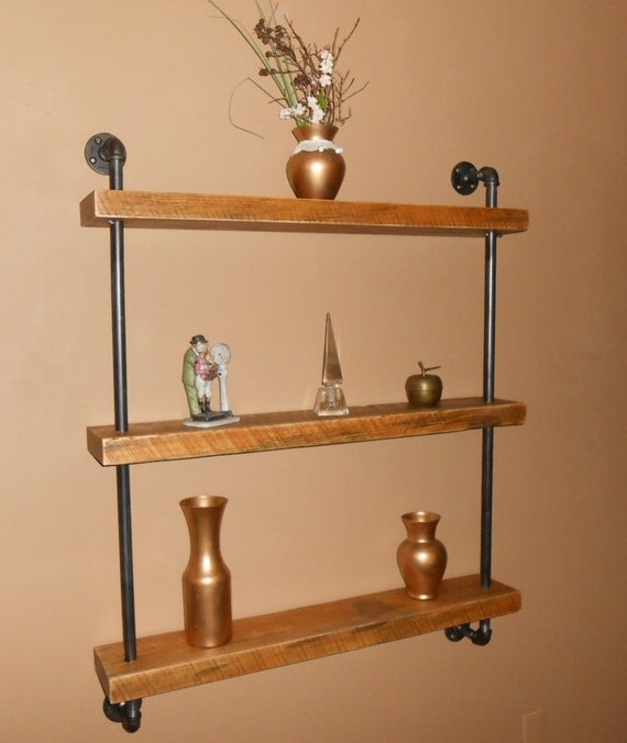 FREE SHIPPING! Industrial pipe shelf, Pipe shelving, Wood and pipe 