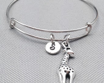 Giraffe bangle bracelet, animal bracelet, charm bracelet, giraffe bracelet, giraffe charm, personalized bracelet, initial