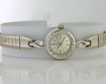 18k Omega Ladies Watch 17 Jewels 18 k white gold with Diamonds circa ...