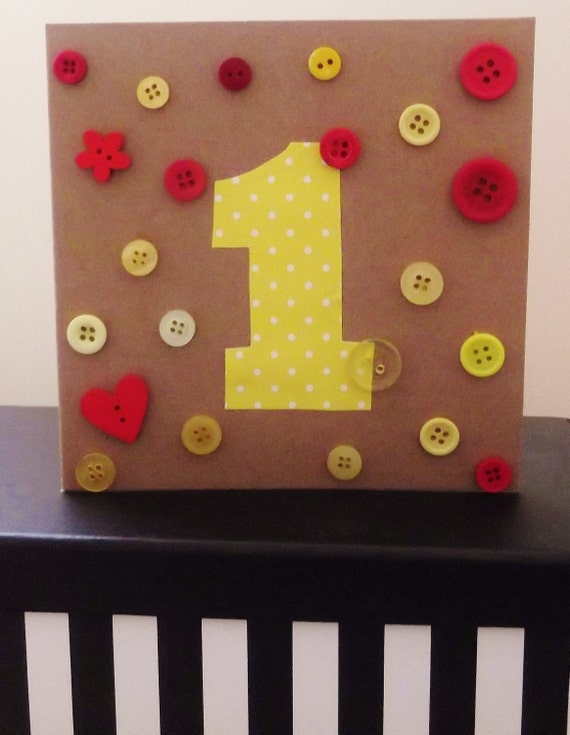 Number One Red & Yellow Polka Dot Button Card by StudioButton
