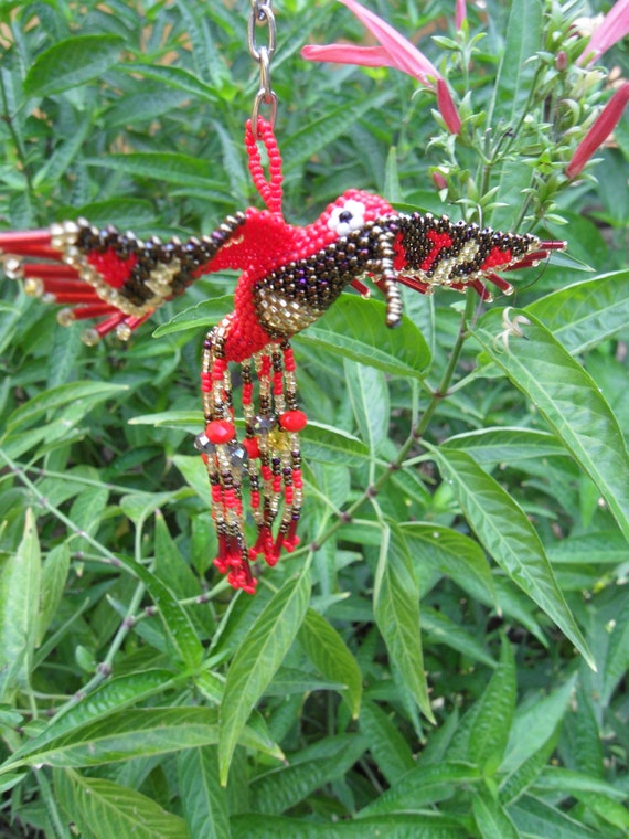 HUMMINGBIRD BEADED 3D BIRD Ornament Seed Beads by TerraColibri