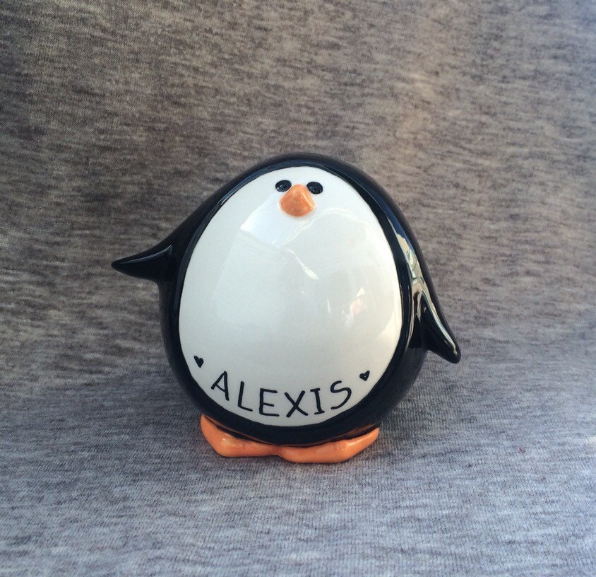 PENGUIN PIGGY BANK Ceramic Piggybank Personalized Baby Gift
