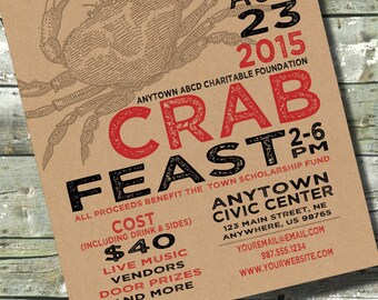 CRAB FEED Boil Fest Feast Party ~ Church or Community Event ~ 5x7 Invite ~ 8.5x11 Flyer ~ 11x14 Poster ~ 300 dpi Digital Invitation