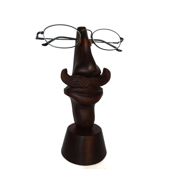 Wood sculpture Nose glasses holder Father's day by Woodinthemood