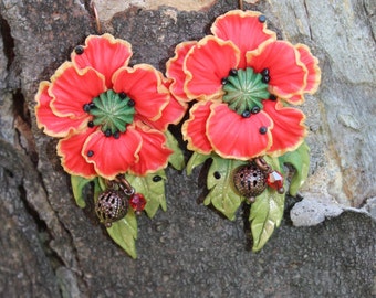 Poppy Earrings - Red Earrings - Polymer Clay Earrings - Handmade Earrings - Floral Earrings - Minimalist Earrings
