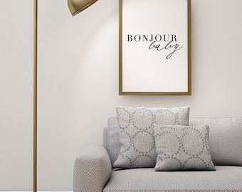 Scandinavian Print, French Poster, Bonjour, Typography Poster, Home Decor Print, Black and White Art, Wall Art