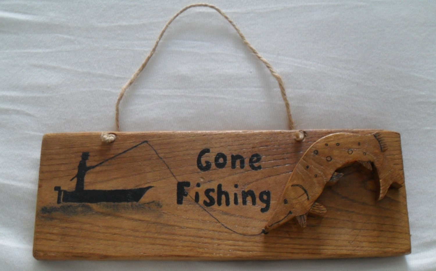 with wooden by JuSucraftywood Gone sign rustic fish fishing fish. 3D rustic  sign
