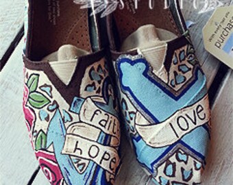 Custom Hand Painted 1st Corinthians 13 Canvas TOMS Shoes | Love is Patient | Love is kind | Cheetah TOMS | Anchor | Cross | Faith Hope love