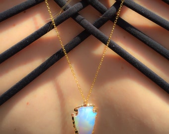 Opalite Arrowhead Warrior Necklace, Raw Cut Opalite Necklace, Iridescent,Statement necklace,layering necklace,Inspirational,Unique Necklaces