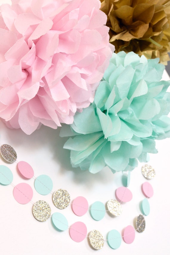 garland canada pom pom Nursery Pom, Shower, Decor Gold, Mint Party, Wedding, Baby Pink Pom