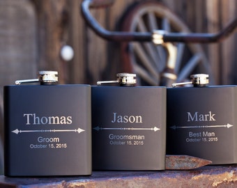 Personalized Groomsman Flask with Arrow Design, Custom Engraved Flask, Wedding Gift for Groomsmen, Best Man, Bachelor Party,Customized Flask