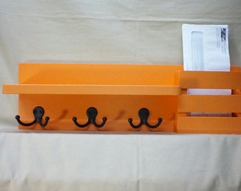 Wall Shelf with Hooks - Mail Holder – Mail Organizer – Key Hooks – Shelf – Display Shelf