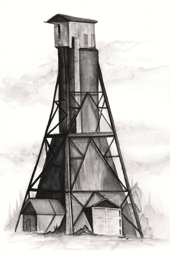 gold-mine-shaft-headframe-watercolor-3-by-greenstonegallery