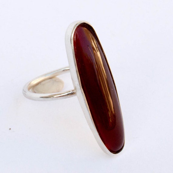 Sterling Silver Stone Ring , unique ring , Red stone ring , Agate ring ...