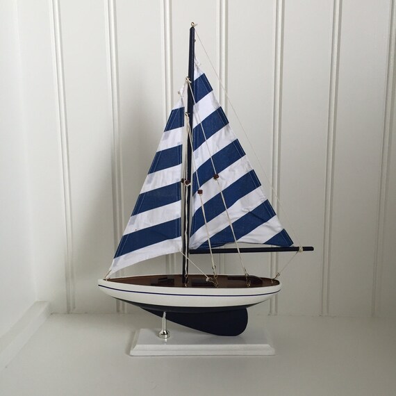 Custom Last Name Blue Wooden Model Sailboat - model ship wedding 