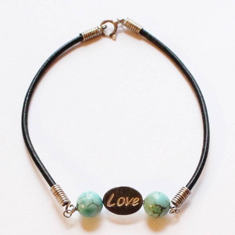 Vintage Sterling Silver Love Bracelet with Turquoise by paststore