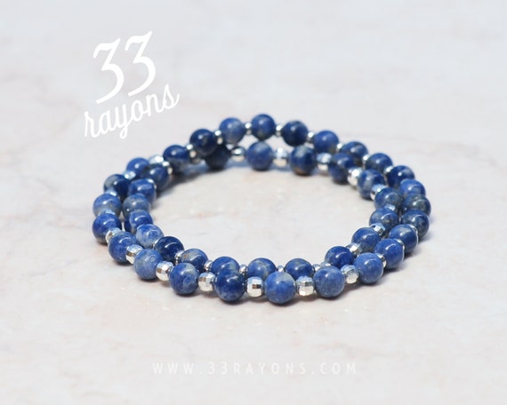 SODALITE MENS bracelet, Double Wrap Around, Sterling Silver bracelet, Blue Bracelet